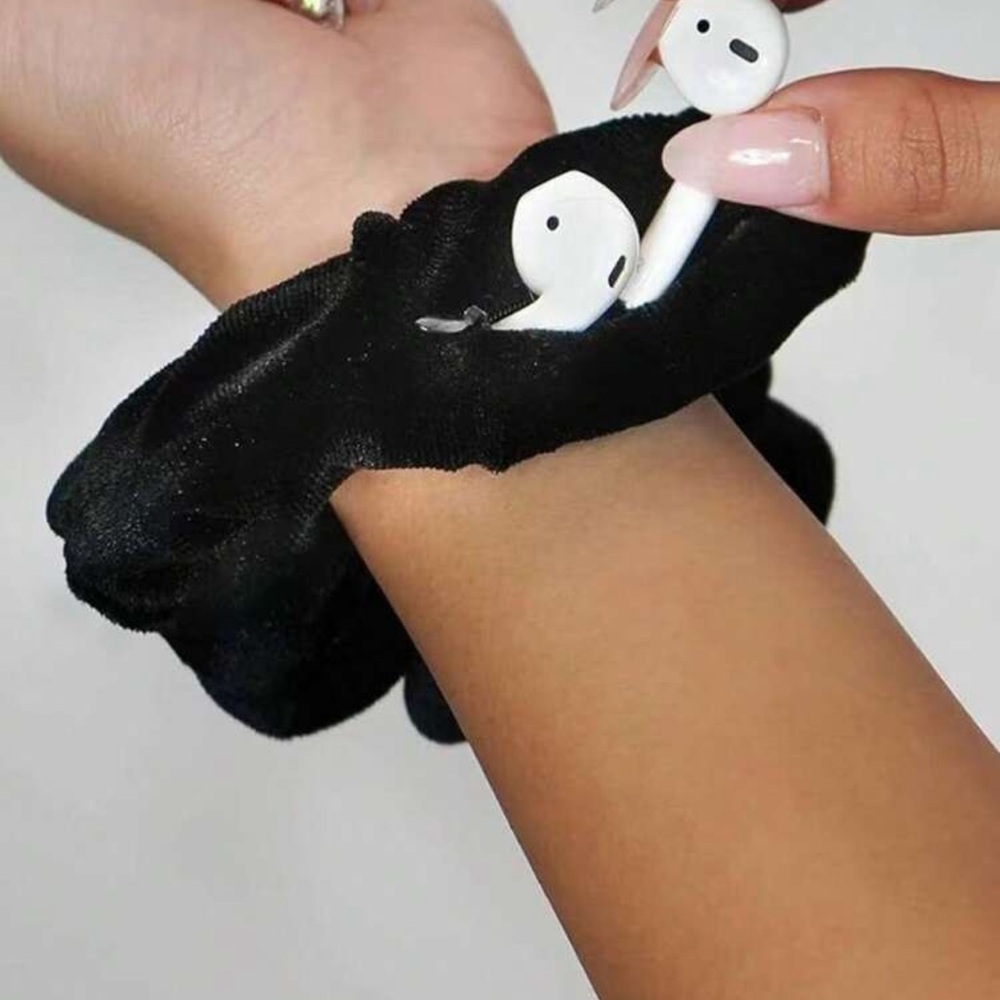 Black Velvet Scrunchie with Hidden Pocket
